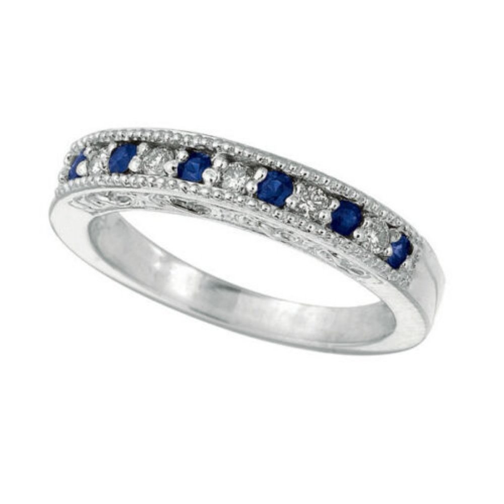 0.30 Carat Natural Sapphire & Diamond Band 14K White Gold